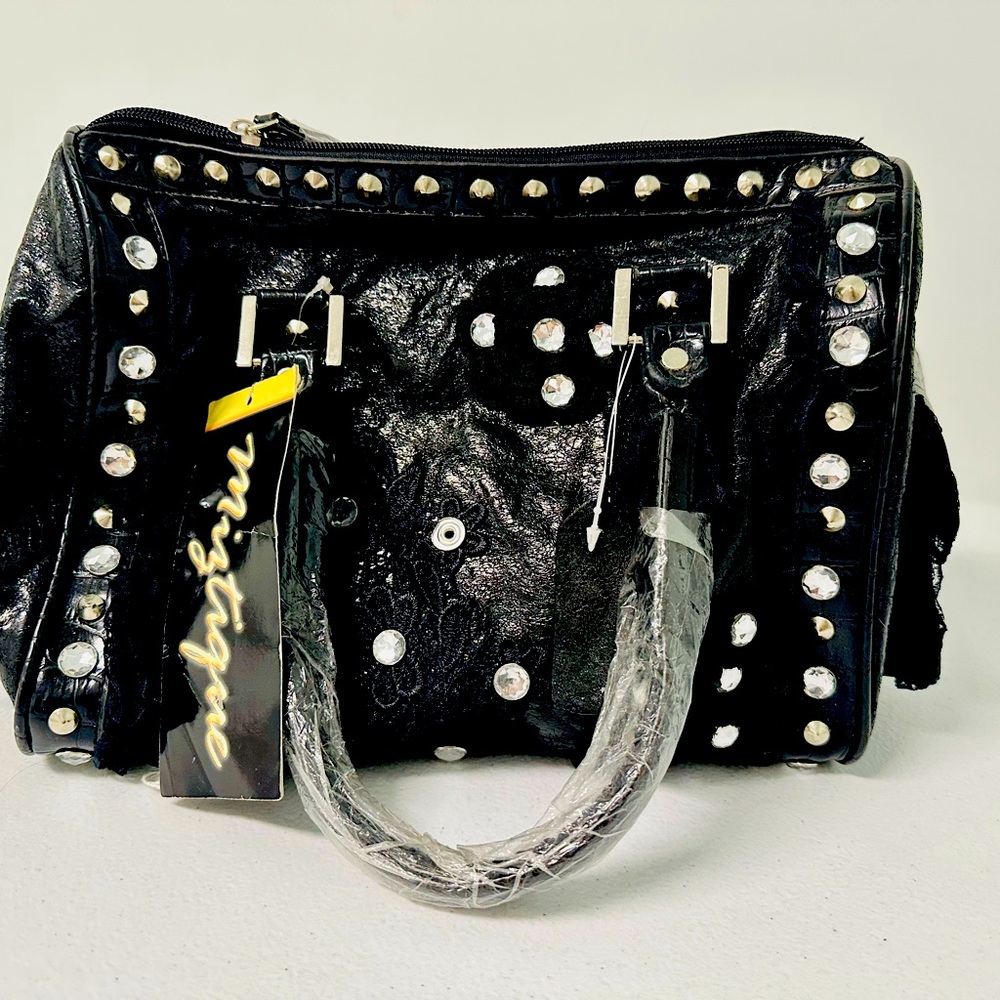 REDUCED. Black shiny handbag. 12” long 8” high 4” deep. You will love this bag.